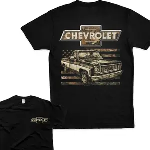 [Made in USA] [100% Cotton] Project Torque Store Chevy Truck T-Shirt, Vintage American Flag & Classic Pickup Graphic, Retro Tee for Classic Car Lovers