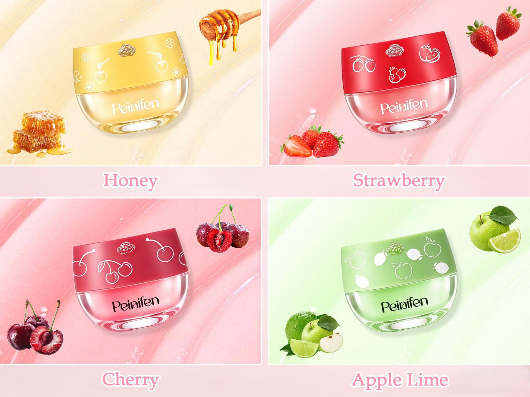 4 PCS Multi Flavor Lip Balm Set - Hydrating Lip Sleeping Mask with Applicator Sticks, Honey Fruit Flavored Lip Care Treatment, Moisturizing Lip Mask for Dry & Chapped Lips, Overnight Lip Moisturizer Gift Set
