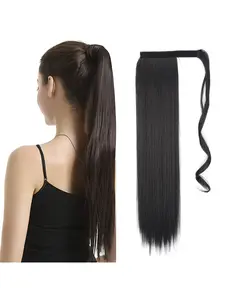 Magic Tape Wrap Realistic Fake Hair Bundle, Belt Style Long Straight Fiber Natural Extension High Ponytail Wig Braid Synthetic Extensions