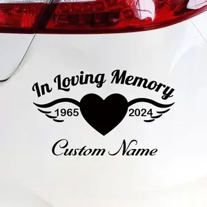 1PC Cool Street Warm Memorial-Style "In Loving Memory" Heart & Wings Sticker For Skateboards/Car Tailgates/Makeup Mirrors/Backpacks Heart & wings memorial elements show street warm memorial personality Car & Daily Trendy Item Memorial Decor