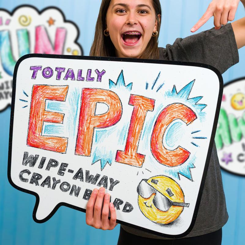DoodleFace Wipe-Away Crayon Board - Your Dry-Erase Board Wishes It Was This Cool - Wall-Mount Speech Bubble Message Board with Crayons and Eraser. Snaps On & Off the Wall. Made in USA.