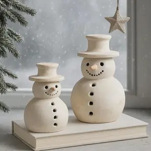 Terracotta Snowman Vintage Color Resin Christmas Decoration Display Stand, Festive Desktop Creative Ornament, Holiday Table Decor, Room Decor Ornament