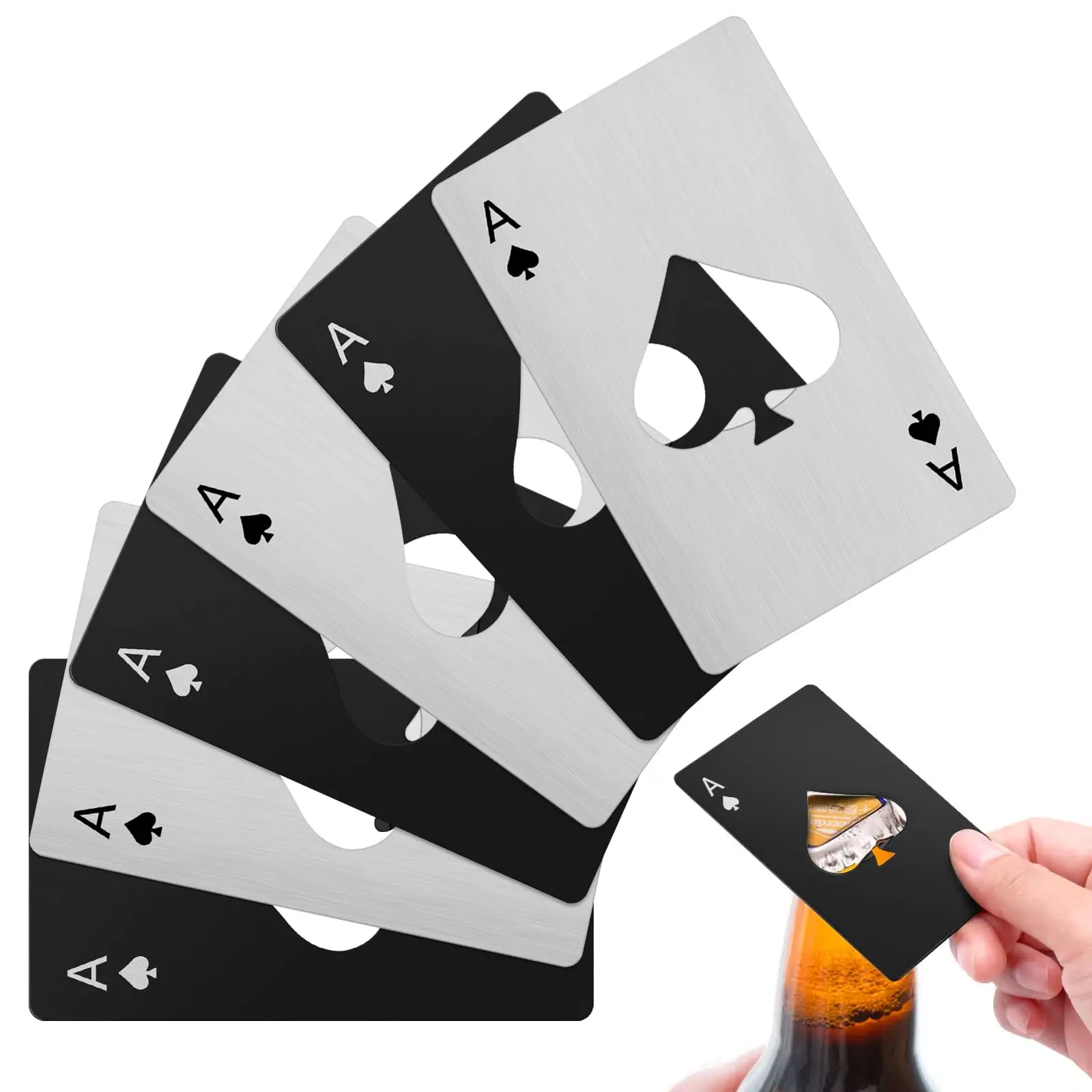 Ace of Spades Poker Card Bottle Opener, Stainless Steel Durable Credit Card Size, Portable Beer Cap Opener for Wine Bottles & Gatherings, Side Bottle Opener