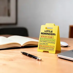 [2D Flat] A Yellow Acrylic Encouragement Reminder Sign, Serving As Motivational Office Decor, a Positive Affirmation Gift, And a Mental Health Novelty. This Playful Acrylic Desktop Accent Is a Perfect Gift for Friends, Coworkers, Family