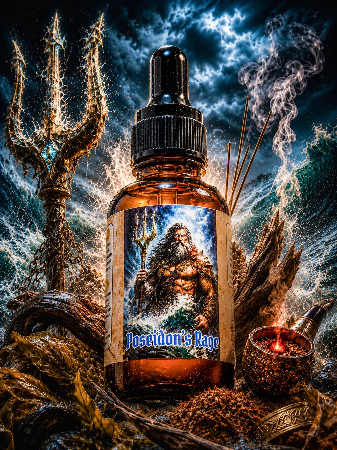 Poseidon's Rage - Aquatic T0bacc0, Driftwood, and Abyss Incense Beard Oil, Butter & Cologne