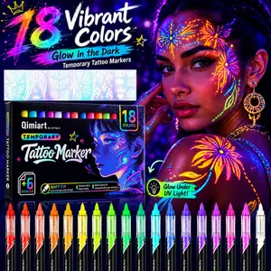Glow in The Dark Face Paint Markers, 18 Colors UV Neon Body Paint Pens for Skin, Temporary Face & Body Paint Kit with 6 Stencils for Halloween, Festivals, Parties & Raves