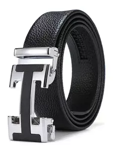 Men's Luxury T Letter Automatic Buckle Belt, Premium Lychee Texture, Casual Business Waist Strap, Stylish and Durable Accessory