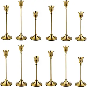 4 Sets(12 Pcs) Candle Stick Holders,Brass Gold Metal Taper Candle Holders, Vintage Modern Decorative Centerpiece Candlestick Holders for Table Mantel Wedding Housewarming Gift