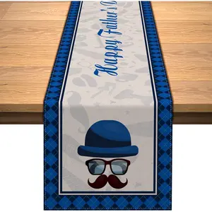 【fathersdaygiftideas】Happy Father's Day Table Runner Rural Tablecloth Indoor and Outdoor Party Home Kitchen Table Decoration -72 Inches