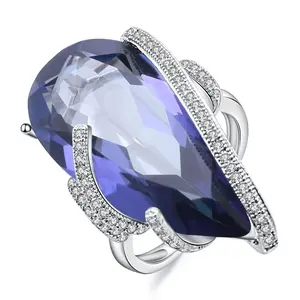 17.8Ct Natural Iolite Blue Mystic Quartz Gemstone Rings 925 Sterling Silver Cocktail Ring for Women  Fine Jewelry GB