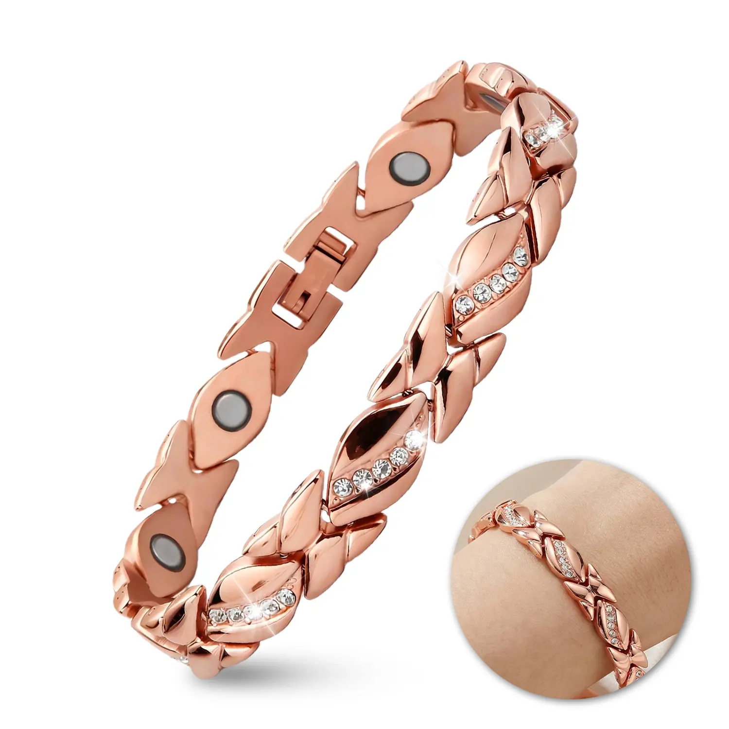 Women's Pure Copper Durable Bracelet - Ultra 3500 Gauss Magnetic Bracelet, Dainty Crystal Jewelry Gift for Valentine's Day, Dainty Crystal Bracelet