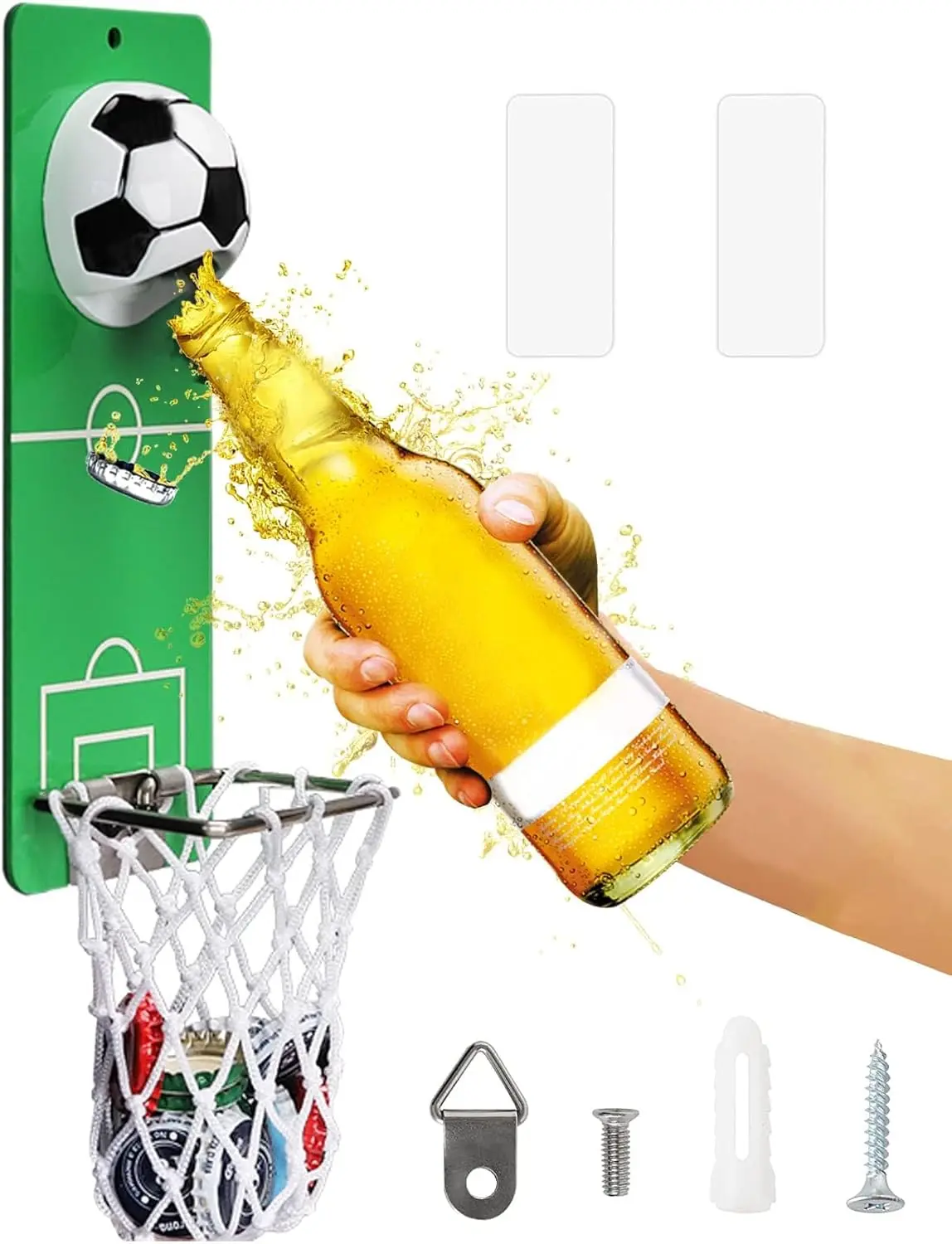 Metal Football Wall-Mount Steel Magnetic Beverage Bottle Opener with Catcher - Home Bar Specialty Kitchen Accessory, Gift Idea for Men, Friend, Women, Parents on Father's Day