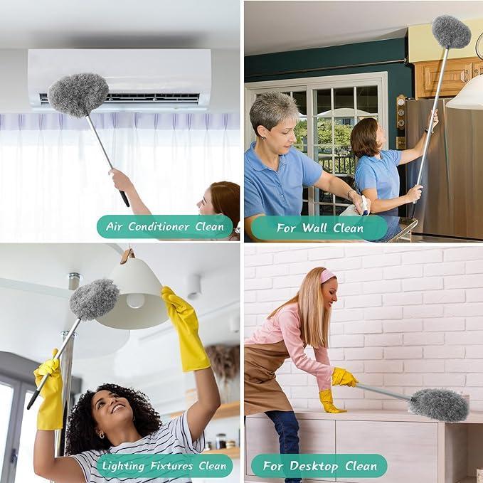 Extendable Microfiber Ceiling Fan Duster – Long Handle, Dust-Locking, Reusable & Machine Washable, Effortless Cleaning Brush for High Ceilings & Ceiling Fans, Ceiling Fan Cleaner adjustable extension