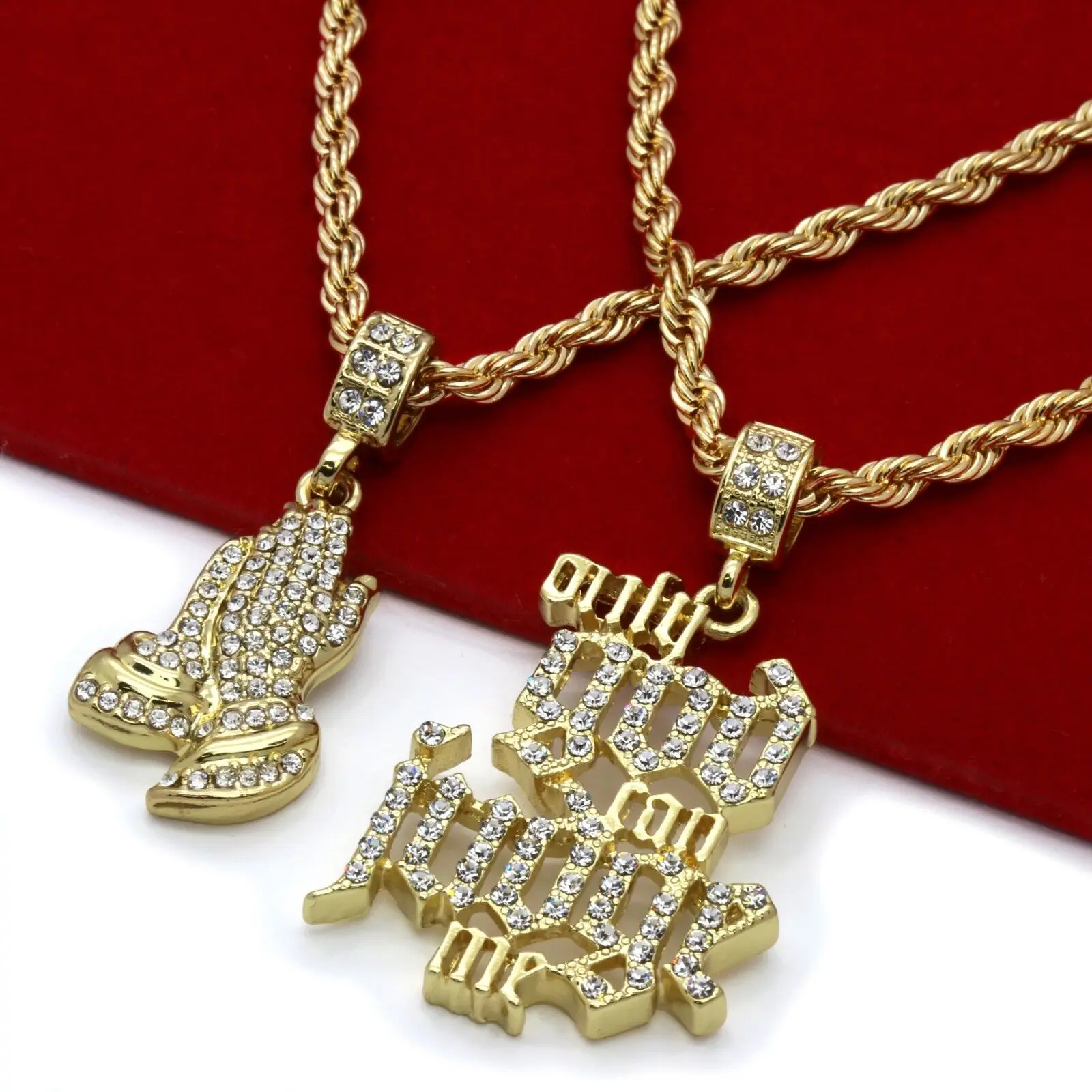 MaxBling81 2-Piece Necklace Set, Unisex Hip Hop Cubic Zirconia Pendants with a 4mm Casual Rope Link Chain, 20in or 24in Lengths, Cubic Zirconia Stones, Unisex Design, Two Piece Set