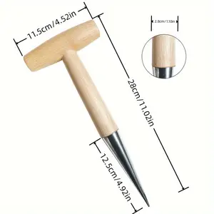 Vintage-Style Garden Hole Punch Tool - Durable Chloroprene Rubber with Wooden Handle for Easy Planting & Sapling Transplantation, Lightweight for Indoor/Outdoor Gardening, Seed Planter Tool