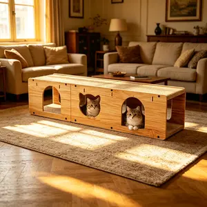 MUlti-Hole Fun Cat tunnel with scratching board and Game Pom Pom Cat tunnel House, Interactive Cat scratching House, Self-improvement Drilling Hole Teaser, must-have for Multi-Cat Families