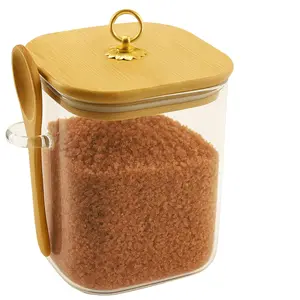 1Pcs Airtight Brown Sugar Keeper Container with Bamboo Lid, Glass Sugar Storage Jar for Coffee, Flour, Baking Supplies, and Kitchen Organization