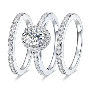 MDFUN  1.5CT Oval Cut Halo Ring Set Cubic Zirconia Wedding Engagement Promise Eternity Ring for Women, Sizes 5-10 3-in-1 R-1013