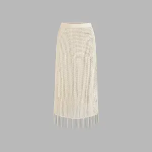 Cider [size 2-10] Knitted Mid Rise Tassel Cover Up Skirt