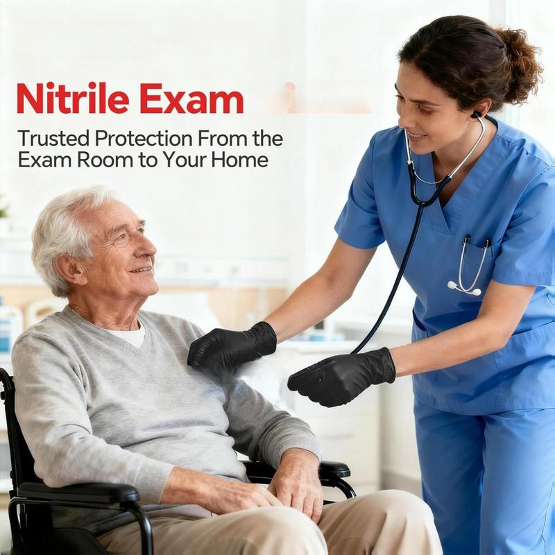 100/500/1000 Black Nitrile Exam Gloves 4 Mil, Powder-Free Disposable Gloves for Medical, First Aid,Cleaning Food Prep, Tattoo,Cooking