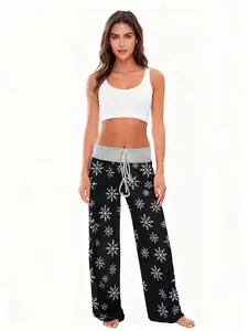 Spring/Summer/Autumn/Winter Women's Snowflake Pattern Printed Pants Loose Casual Pants Elastic Pants Home Pants Christmas Clothing Loungewear