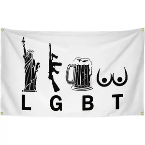 LGBT Liberty Guns Beer Tits Motivational Office Gym Wall Dorm Decor Design on a 3X5 Feet Flag with 2 Grommets for Easy Outdoor Hanging.