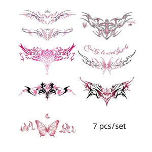 Colorful Sexy Charm Tattoo Sticker, 7 Counts/set Waterproof Long-lasting Magic Tattoo, Party Essential Large Pattern Semi-permanent Tattoo, Waterproof Temporary Tattoos