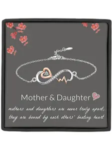 Mother Daughter Heartbeat Heart Shaped Bracelet Set with Card and Gift Box, Birthday and Christmas Gift