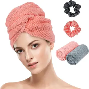 2 Pack Microfiber Hair Towel Wrap for Women, Super Absorbent Quick Dry Hair Turban, Anti Frizz, Large Hair Drying Towel with Button, Microfiber Towels