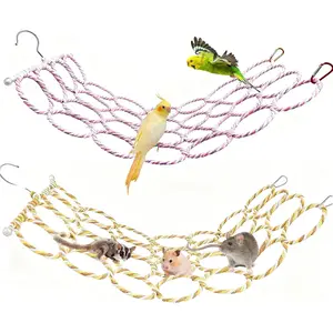 Bird Swing Climbing Rope Net Toys 14" x 24" Parakeet Hemp Rope Perch Swing Ladder Bridge Hanging Hammock Small Animal Activity Toy for Parrot Lovebirds Hamster Mice Rat Ferret (Random Color)(2 Pcs)