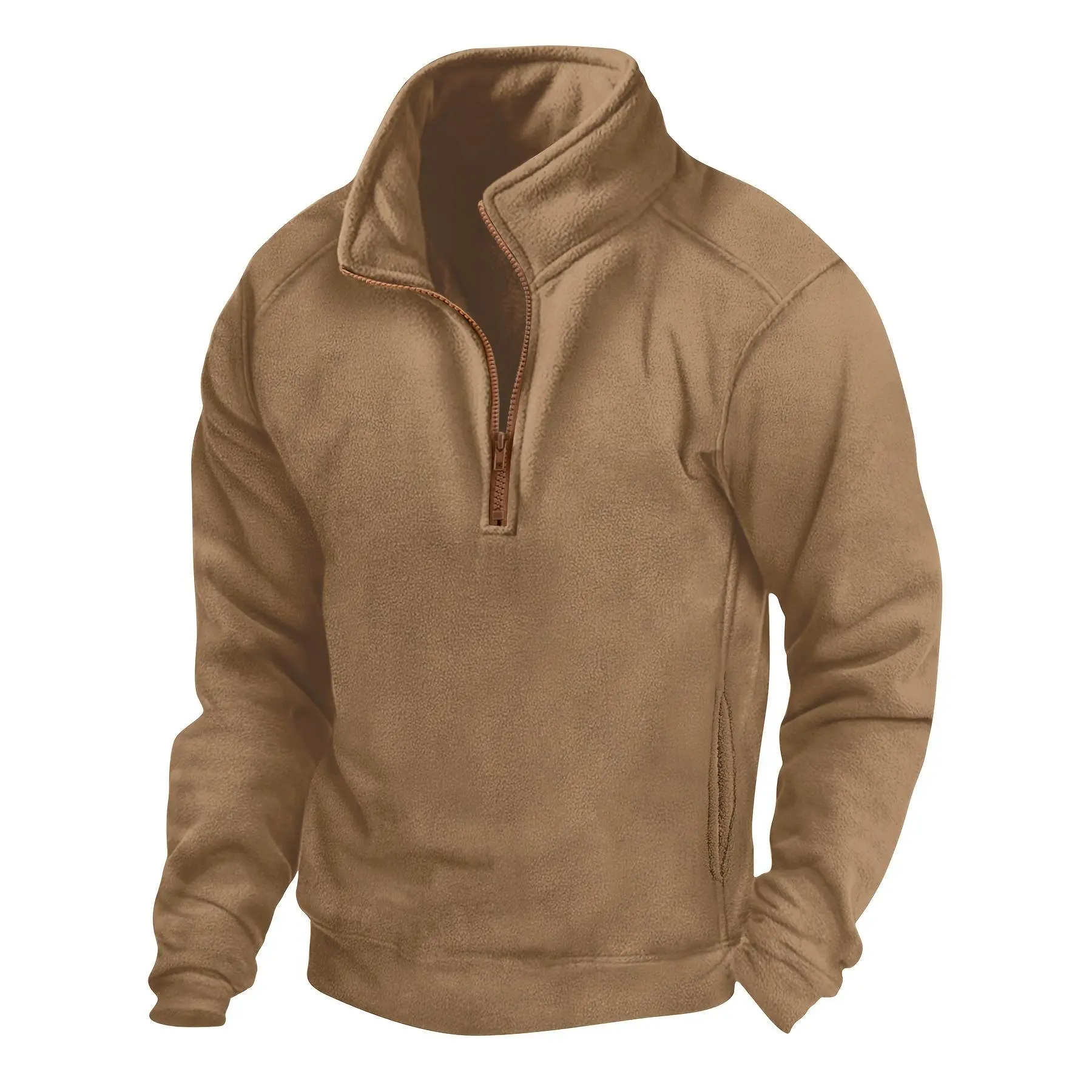 Male Regular Fit Fleece Zip-up Front Golf Shirt - Autumn Winter Mens Polo Top for Casual Outdoor Sports Training, Tactical Gift Option, Multi-Size