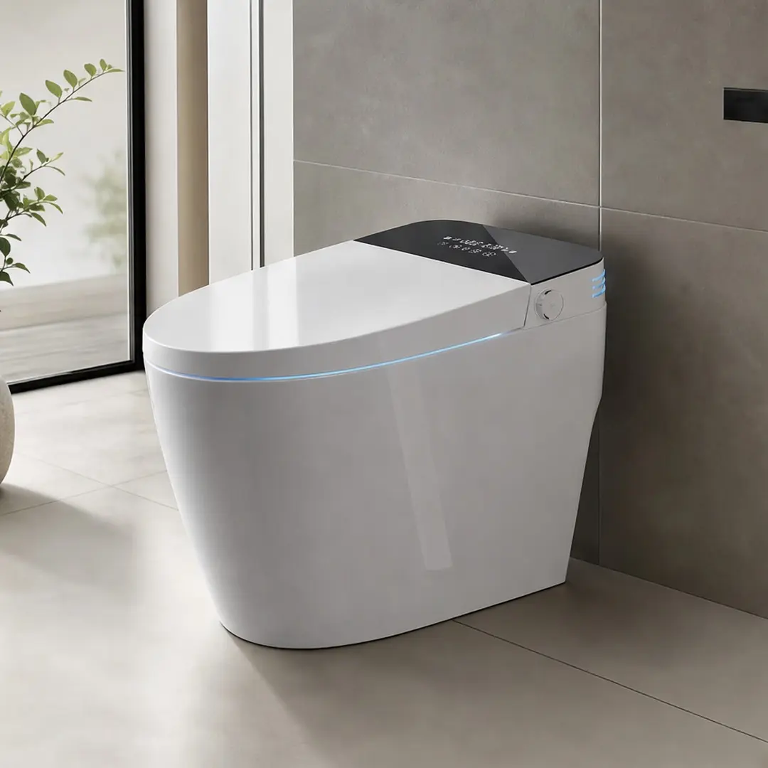 ARCH Tankless Smart One-Piece Toilet with Bidet Built-In, Auto Open/Close, Heated Seat, Warm Water & Dry, Remote Control, White+Black Ceramic Modern Bathroom Toilet, 15.75W x 26.77D x 18.11H Inches, White+Black Color Options, Ceramic Material
