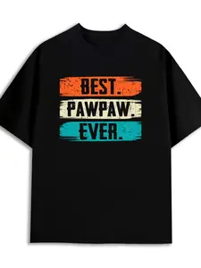 Men's Funny "Best Pawpaw Ever" T-Shirt - 100% Cotton Casual Short Sleeve Round Neck Tee with Humor Print, Machine Washable Black Shirt for Christmas Gifts & Casual Attire