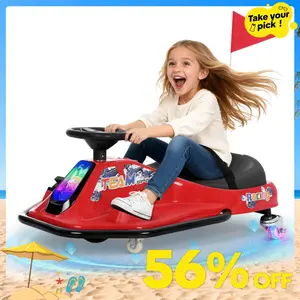 PHI VILLA Kids Electric Drift Car, 2 Speed Wiggle Go Kart for Boys & Girls Ages 3+, 24V Crazy Cart, Front Lights, Bluetooth Music & Safety Harness