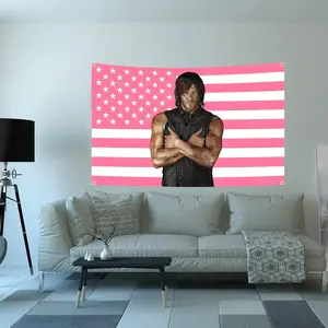 The Walking Dead Daryl Dixon Norman Reedus Pink American Flag Tapestry - Durable Polyester Wall Hanging Decor for Indoor/Outdoor, Four Copper Holes for Easy Hanging