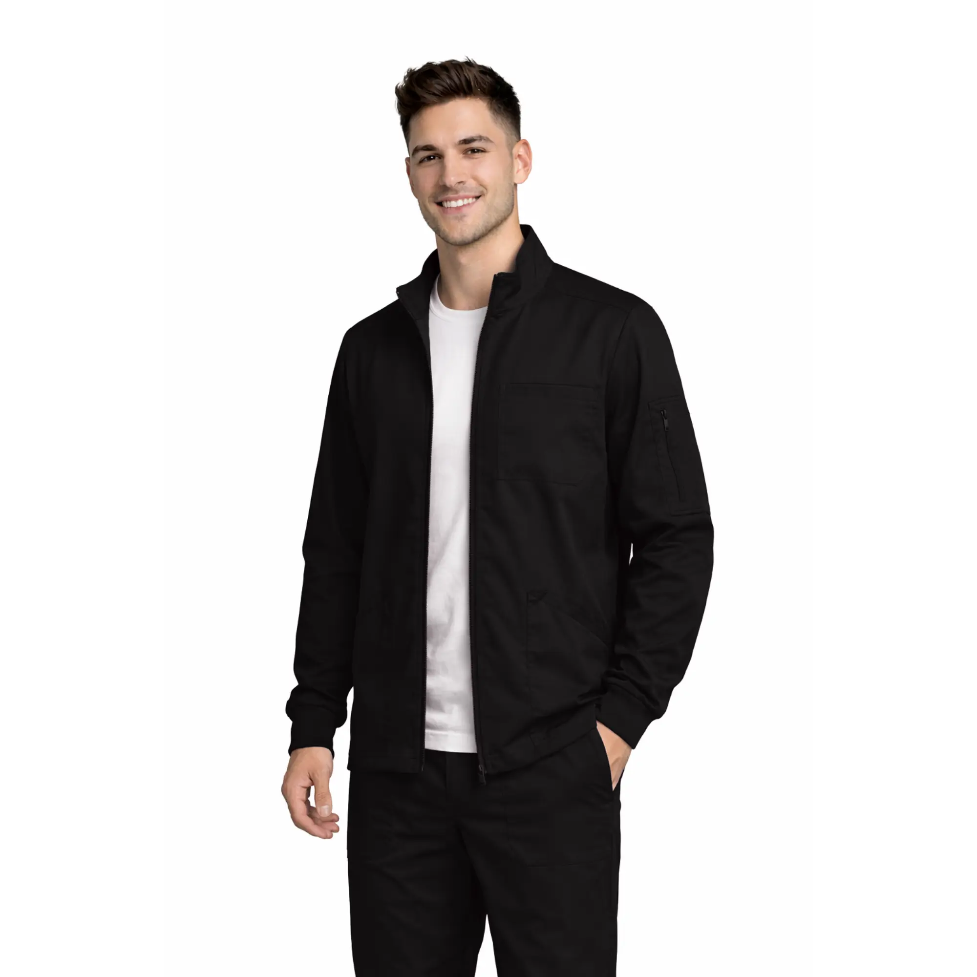 M&M SCRUBS Men’s Scrub Jacket Zip Front – Stretch Medical Warm-Up Jacket with 5 Pockets & ID Loop for Nurses & Healthcare Professionals
