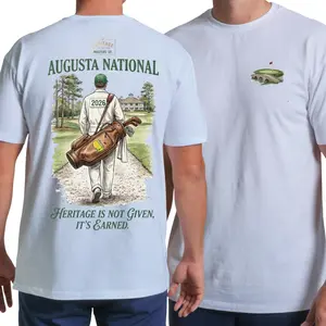 Augusta National Golf Graphic T Shirt 2 Sides, Vintage Golfer Walking Course Illustration Tee, Soft Cotton Blend Shirt, Masters Inspired Heritage Golf Lifestyle Apparel for Men Women, Gift for Golf Lovers