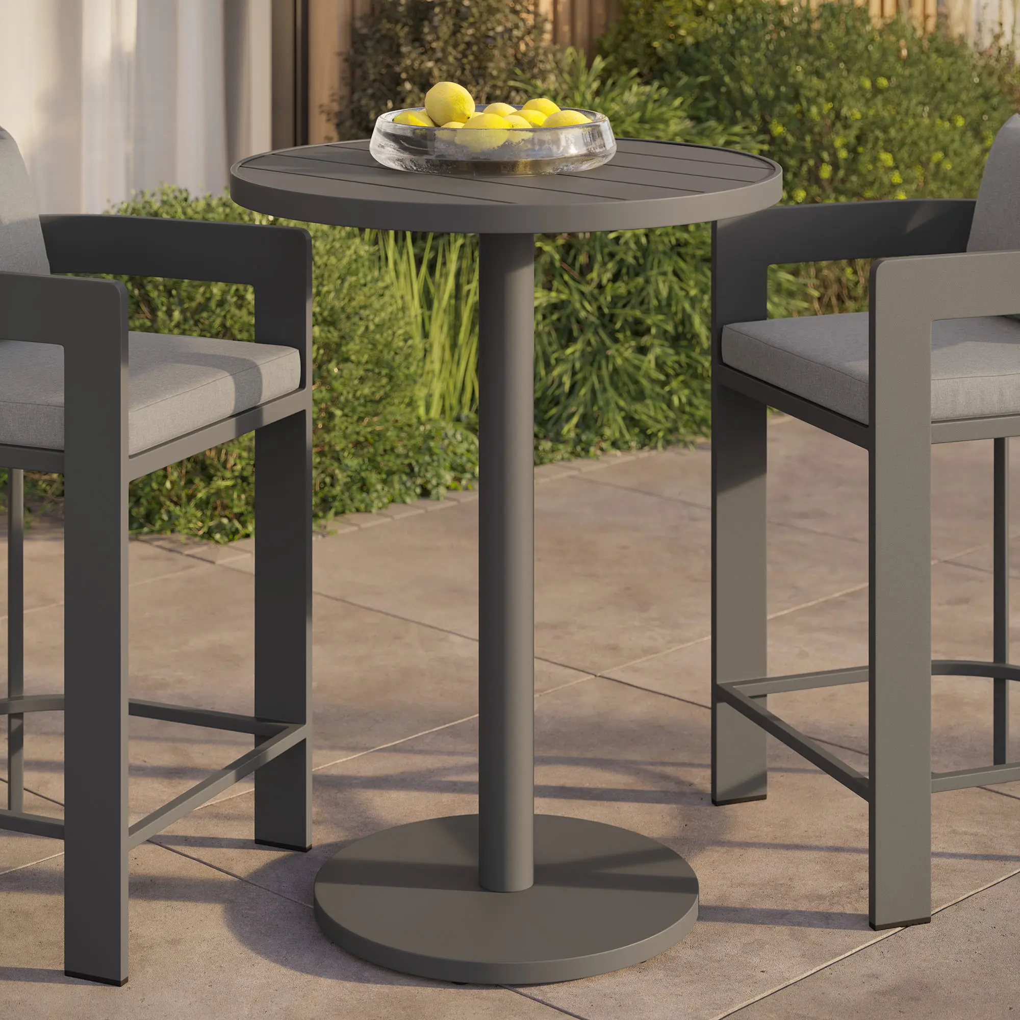 Modway Tahoe 31-Inch Round Aluminum Bar Table - Gray, Round Shape, Adjustable Feet, Smooth Powder-Coated Finish, Slotted Top, Sturdy Base, Quick to Clean, Easy Setup, Assembly Required, Seats 2-4, Outdoor Dining Indoor Furniture