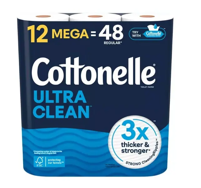 Cottonelle Ultra Clean Strong Toilet Paper - 12 Mega Rolls