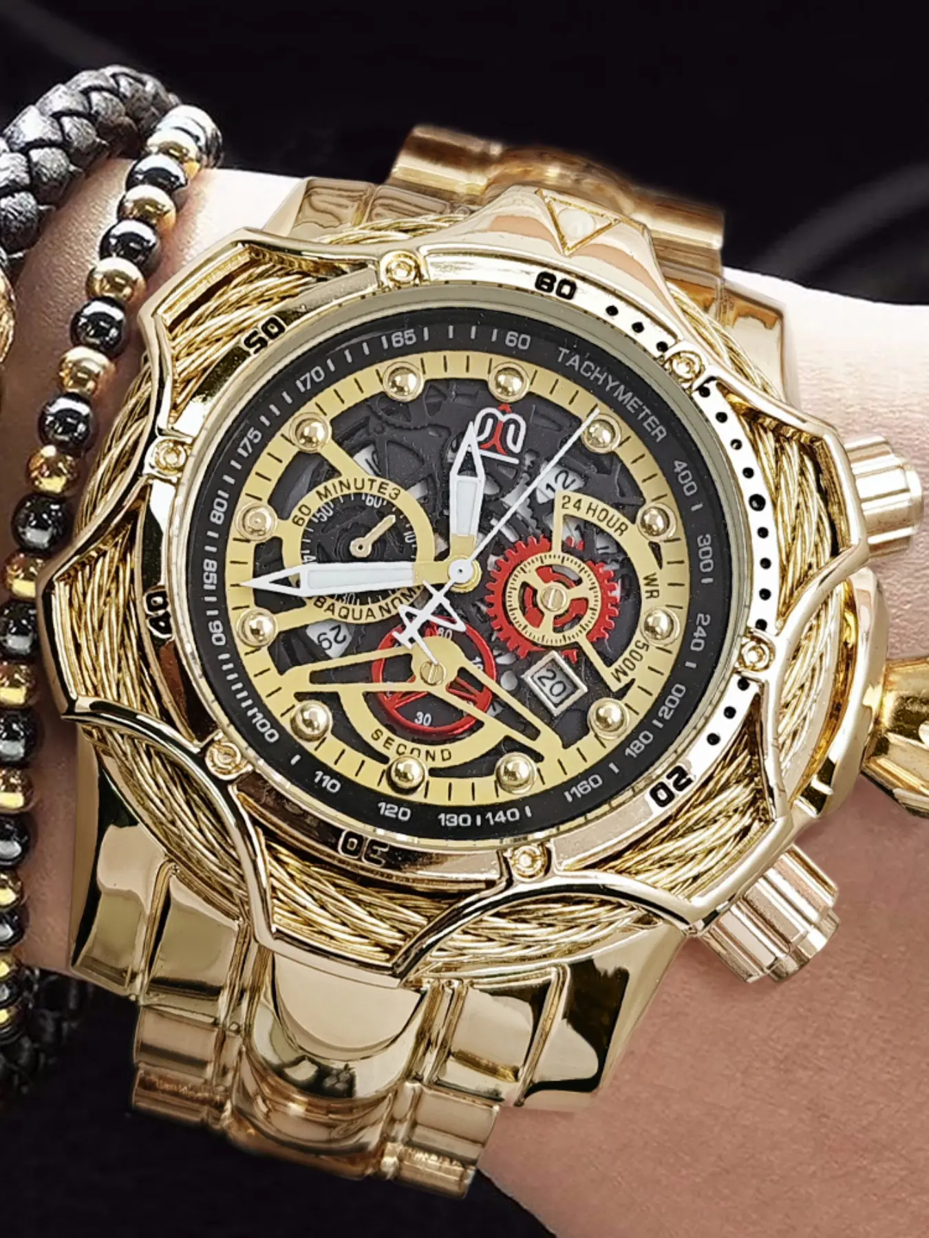 New Men's Analog Quartz Watch, Punk Style Large Dial, Waterproof Calendar, Trendy Heavy Metal, Business Casual Sport, Skeleton Watches, Gift for Him, Trendy Wristwatch