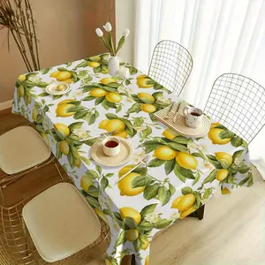 1pc Lemon Floral Tablecloth - Heavy-Duty Polyester Table Cover with Bright Yellow Lemons & Green Leaves, Easy-Clean Kitchen Dining Decor for Parties, Picnics, Home - Lemon Tree Inspired Decoration, Party Tableware, Fresh Design, Durable Fabric