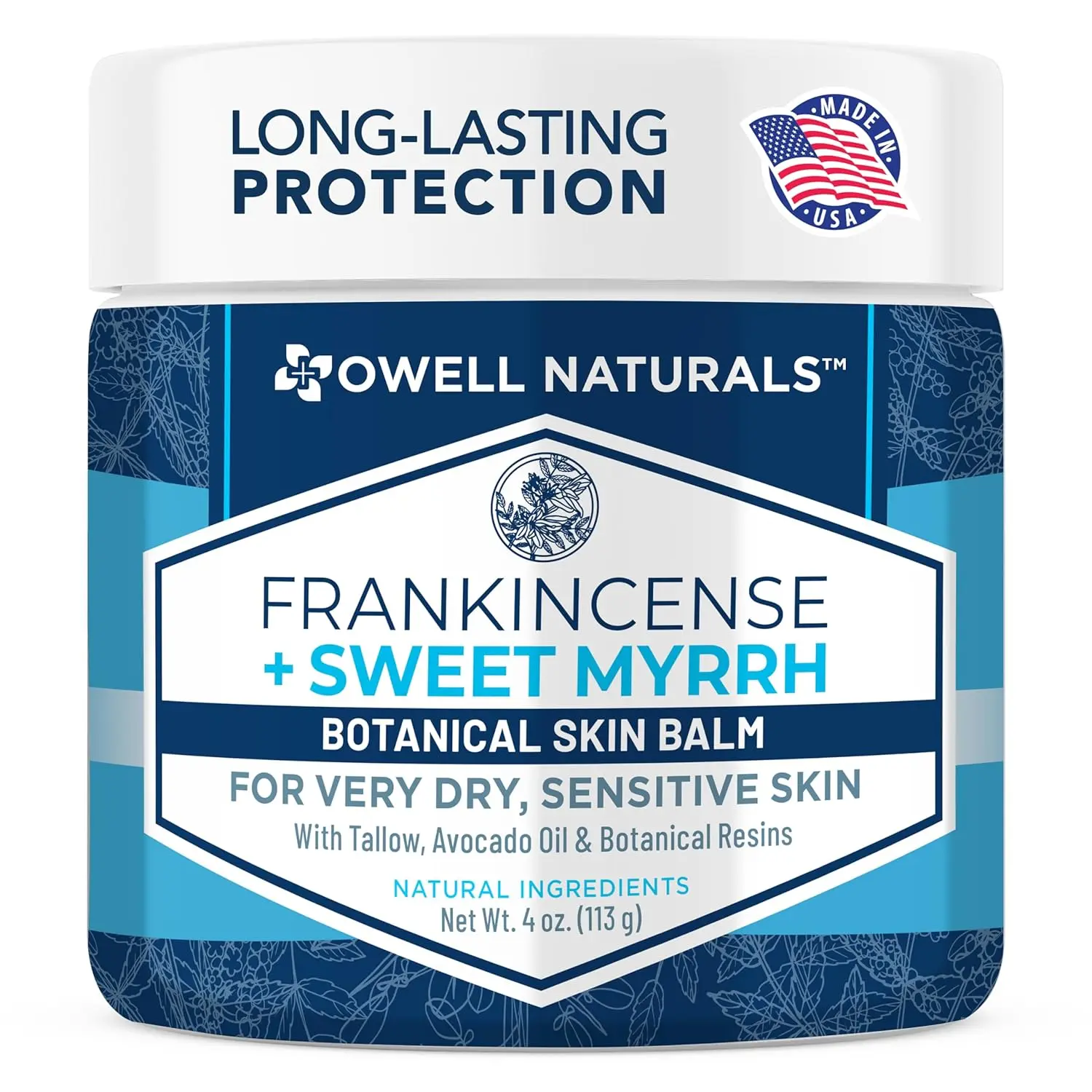 Owell Naturals Frankincense & Myrrh Body Balm – Deep Moisturizing Balm for Very Dry & Sensitive Skin – Non-Greasy Botanical Skin Care with Avocado Oil & Tallow – 4 oz