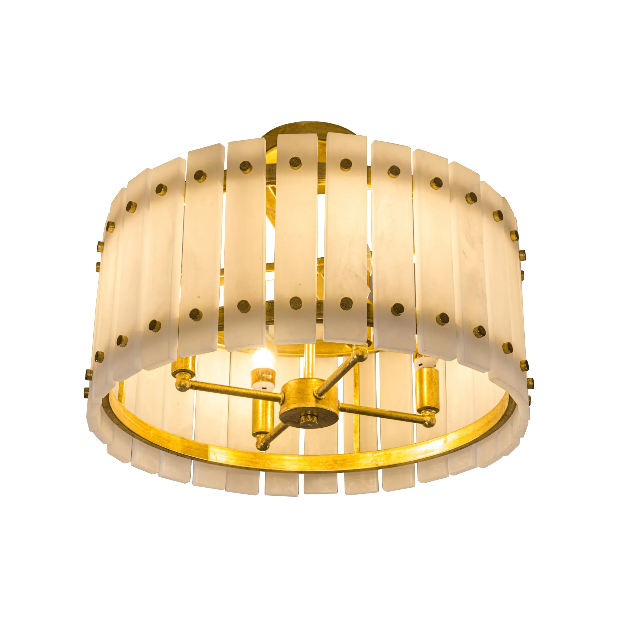 4-Light Modern Drum Marble Semi Flush Mount Ceiling Light for Kitchen, Bedroom