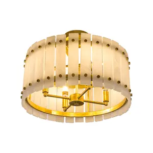 4-Light Modern Drum Marble Semi Flush Mount Ceiling Light for Kitchen, Bedroom