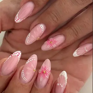 3D Printed Sweet Style Press-On Nails, 24pcs Medium Water Drop Shape, Perfect for Parties & Daily Wear, Includes Jelly Glue & Scrub Strip