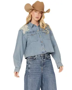 Cleo + Wolf Women's Medium Wash Cropped Denim Shirt - Clho23w14