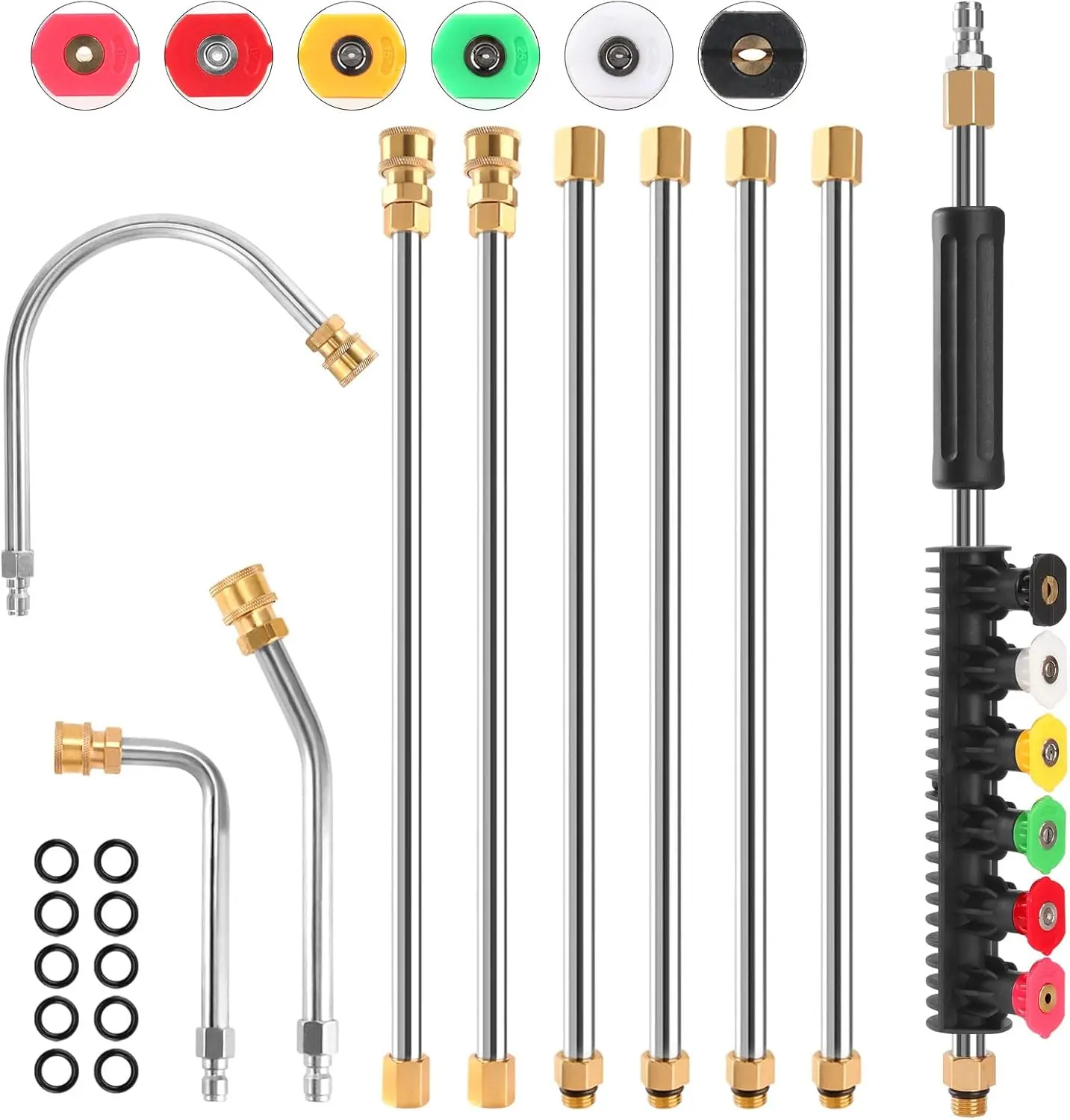 Gutter Cleaning Tools From the Ground, 10 Pack 9 FT  Washer Extension Wand, Power Washer Lance With 6  Washer Spray Nozzle Tips, 30, 90, 120 Gutter Cleaner Curved Rod, 4000 PSI