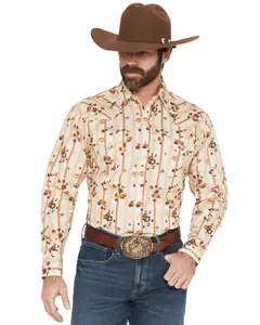 Ely Walker Men's Floral Striped Long Sleeve Pearl Snap Western Shirt - 2027134-Ec