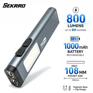 Sekrro Rechargeable EDC Flashlight 800 Lumens USB-C LED Torch with COB Floodlight 7 Modes Dual Switch Magnetic Base Beeper Alarm Pocket Clip for Camping Hiking Repair Emergency Zoomable Tactical Lantern