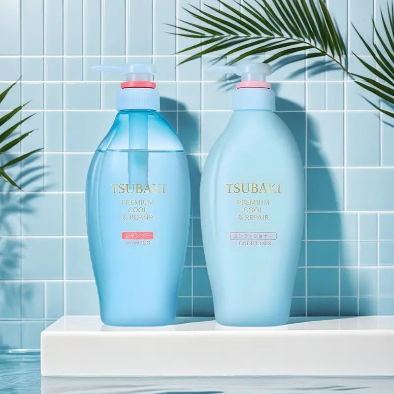 SHISEIDO Tsubaki Silky Smooth Shampoo and Conditioner Set 15.2 oz x 2 - Oil Control Anti-Itch Summer Edition